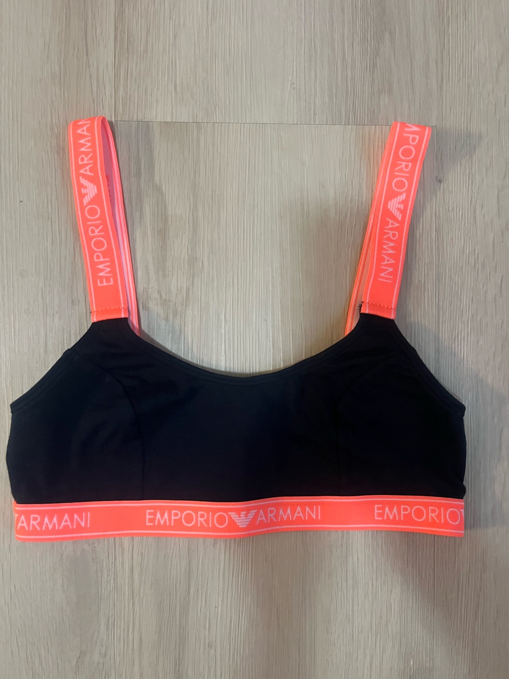 Emporio Armani Black Sports Bralette with Neon Logo Elastic